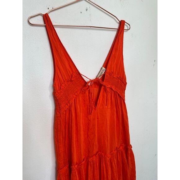 NICHOLAS Orange Mylah Plunge Neck Tie Front Beachy Boho Maxi Dress Size US 4 - Picture 6 of 16